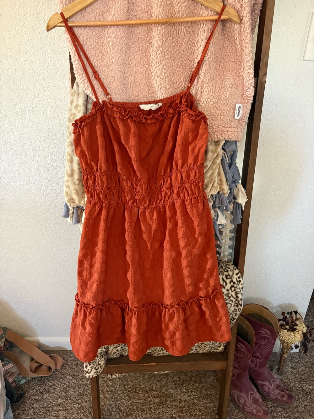 Rust Orange Ruffle Sundress